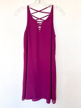 Naked Zebra Fuschia Chiffon Criss Cross Strappy Neck Shift Dress Sz Sm Y2K Party